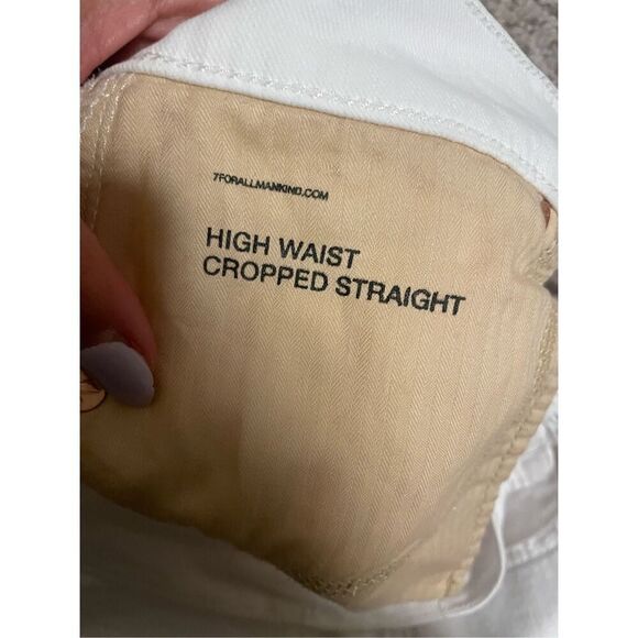 7 For All Mankind High Waist Cropped White Straight Button Fly Jean Size 31 - Picture 13 of 14